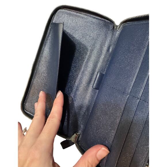 Auth Prada Blue Saffiano Leather Organizer Wallet Large - Picture 10 of 16